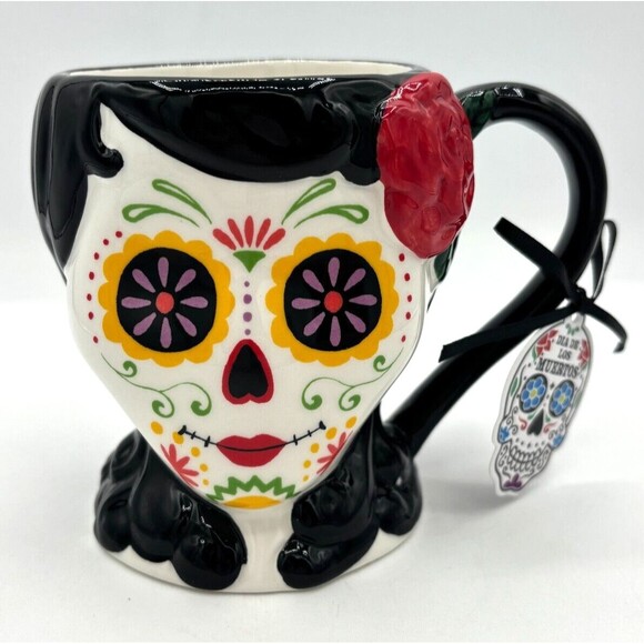 Blue‎ Sky Clayworks Coffee Mug Halloween Day of the Dead Sugar Skull NWT 20oz - Picture 2 of 16